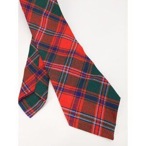 Vintage Scottish Red & Green Tartan Plaid Wool Necktie‎ 54" Scotland